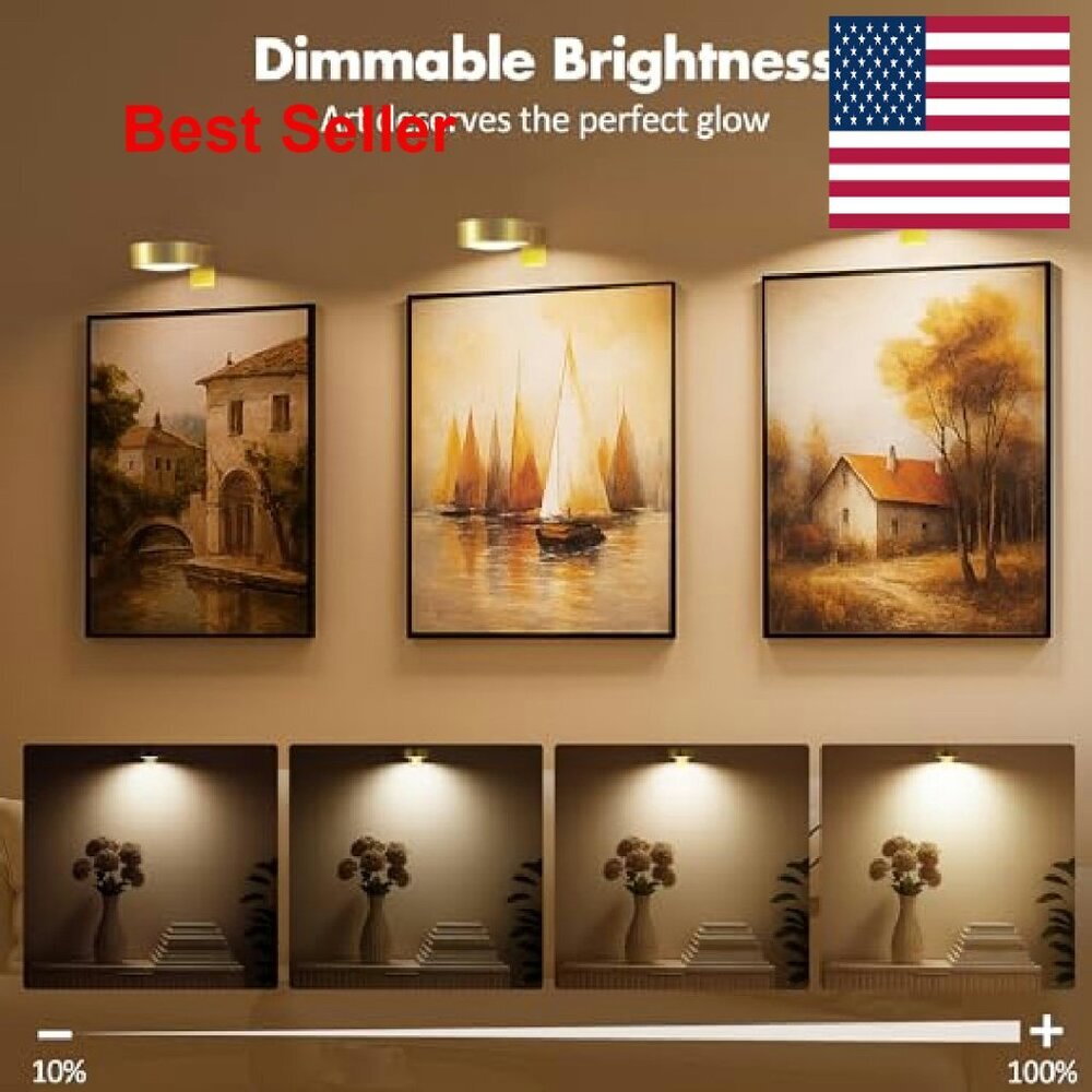 Magnetic LED Picture Lights Remote Dimmable Timer Art Display Wall Decor - Picture 4 of 7